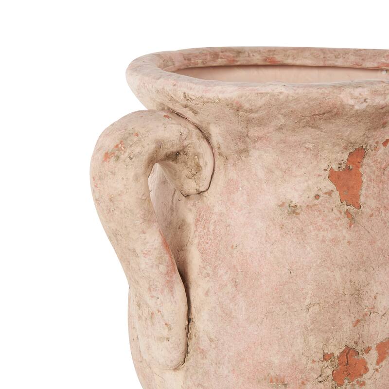 Cream or Pink Ceramic Antique Style Distressed Decorative Vase with Handles