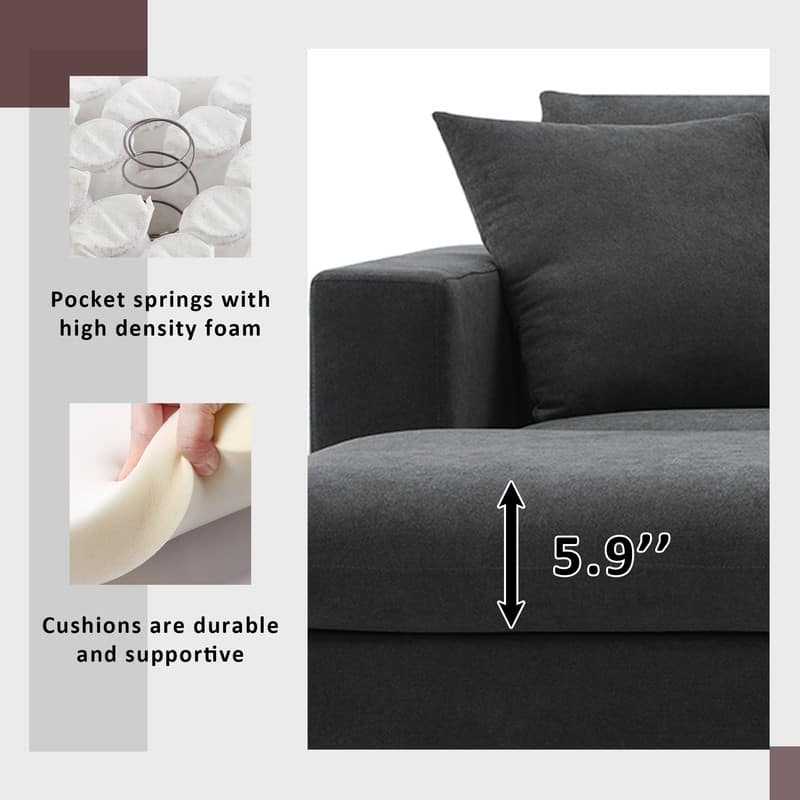 100.4" L-shaped Triple Sofa with Two Throw Pillows