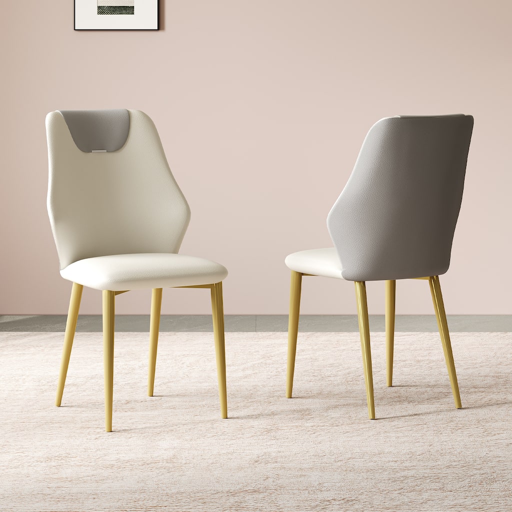 Set of 2 dining chairs, high-quality PU leather seats, with gold-plated painted carbon steel legs and ergonomic backrests