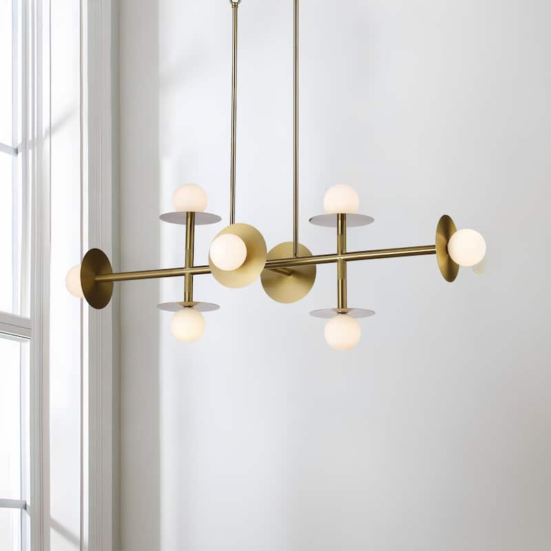 Modern 8-Light Sputnik Linear Island Chandelier - Brass