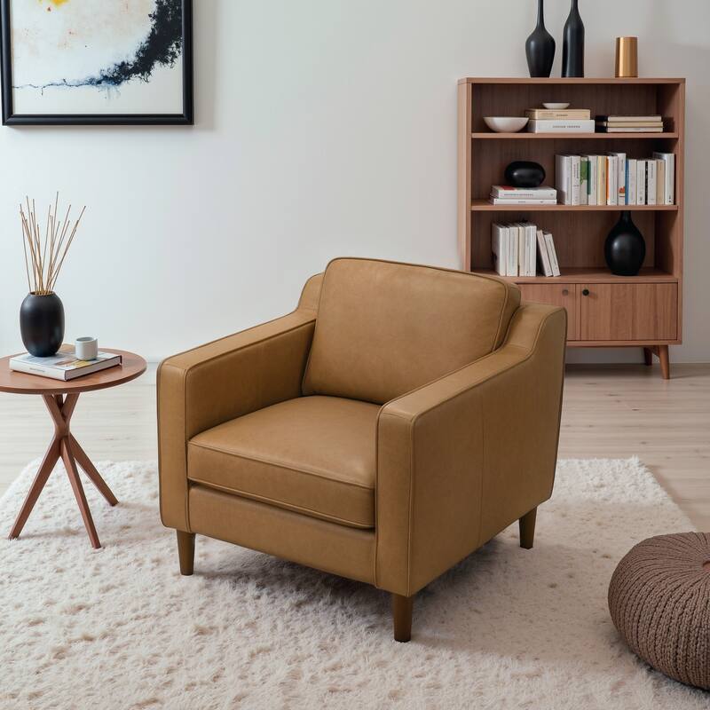 Madeline Mid-Century Modern Style Buffalo Leather Lounge Chair