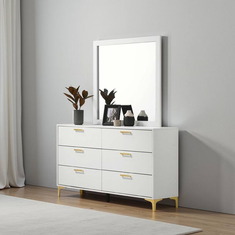 Dle Rectangular Dresser Mirror, Flush Frame, Flat Glass, White Wood