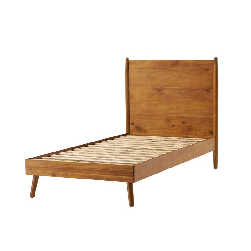 Ozzy Twin Size Bed with Panel Headboard, Natural Brown Acacia Wood