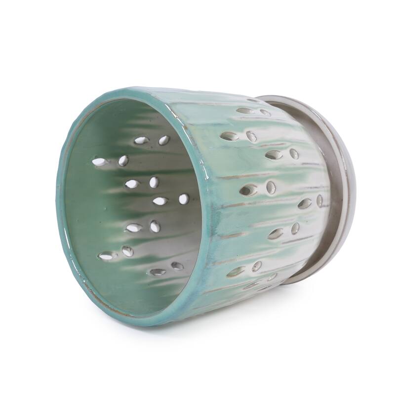 Anmytek Handmade Ceramic Planter Set of 2 with Side Holes for Orchids