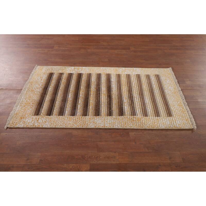Yellow Modern Abstract Accent Rug Handmade Wool Carpet - 2'8"x 4'11"