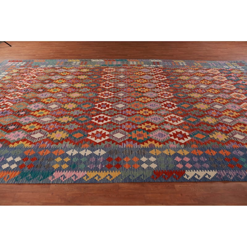 Geometric Kilim Oriental Large Rug Flatweave Dining Room Wool Carpet - 9'10"x 16'1"