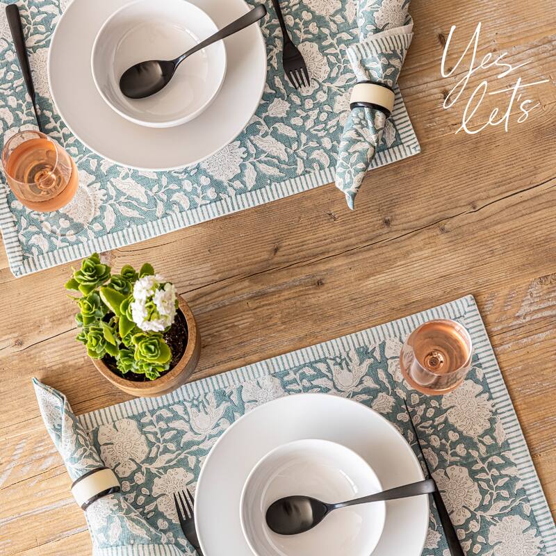 over&back Hand-Blocked 100% Cotton Placemats - Machine Washable - Set of 4