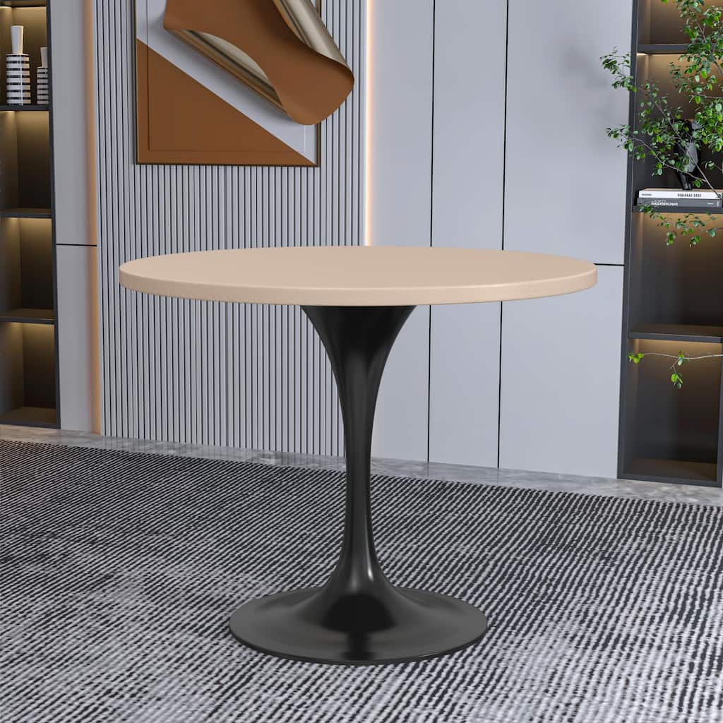 Verve Series 36" Round Accent Dining Table with MDF Solid Wood Top and Black Steel Finish Base for Kitchen and Living Room