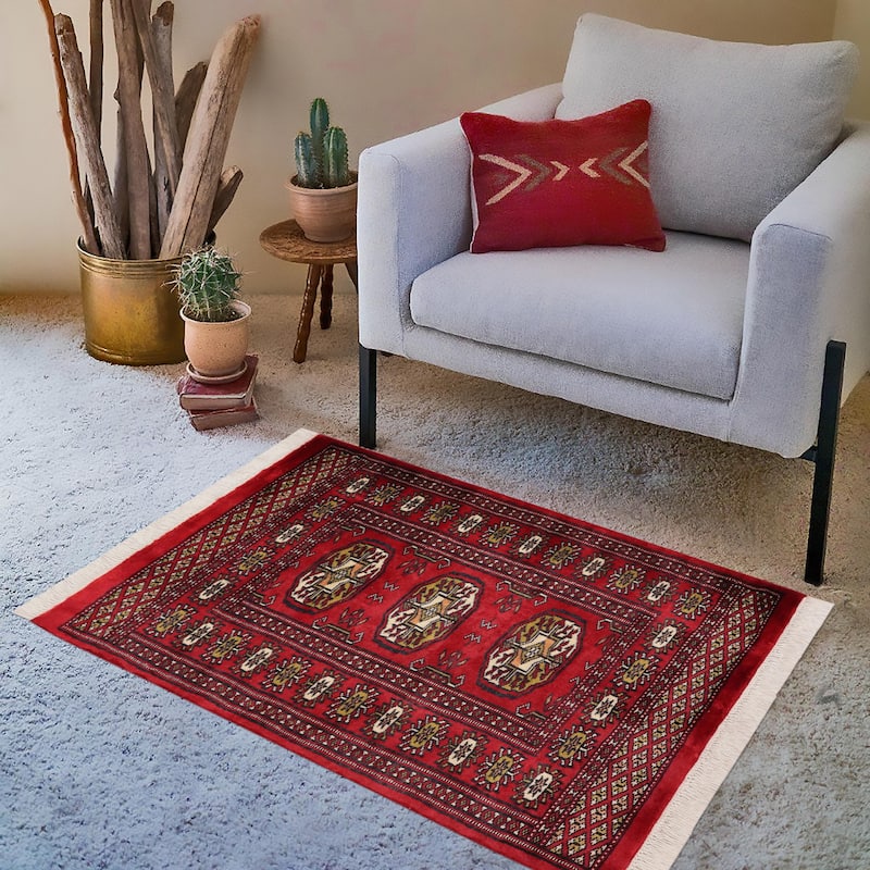 Rustic Bokhara Rivas Red/Beige Hand Knotted Wool Rug - 2'1'' x 3'0''