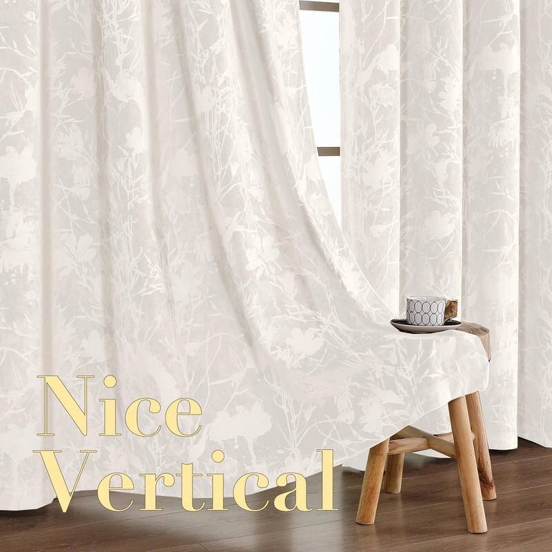 Bedroom Thermal Insulating Birds and Lotus Floral Pattern Curtains 96 Inches