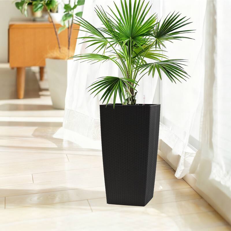 30" Tall Large Flower Pots Planter with Self-Watering Drainage Holes Inner Trays, Indoor Outdoor Plant Pot - Black