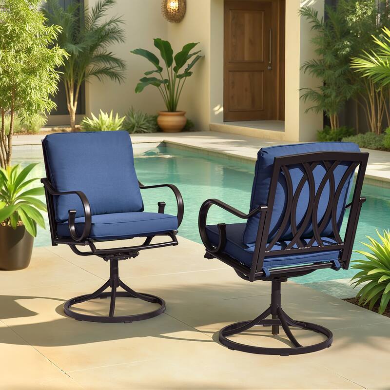 EROMMY Patio Swivel Chairs Set of 2, 360° Rocking Outdoor Dining Chairs with Cushions and Metal Frame