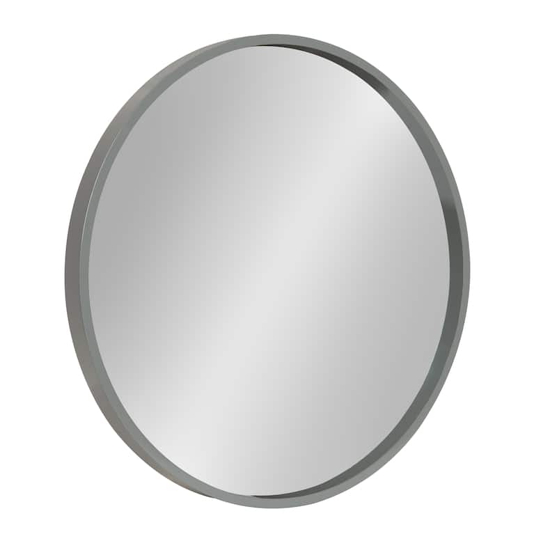 Kate and Laurel Travis Round Wood Accent Wall Mirror - 21.6" Diameter - Grey