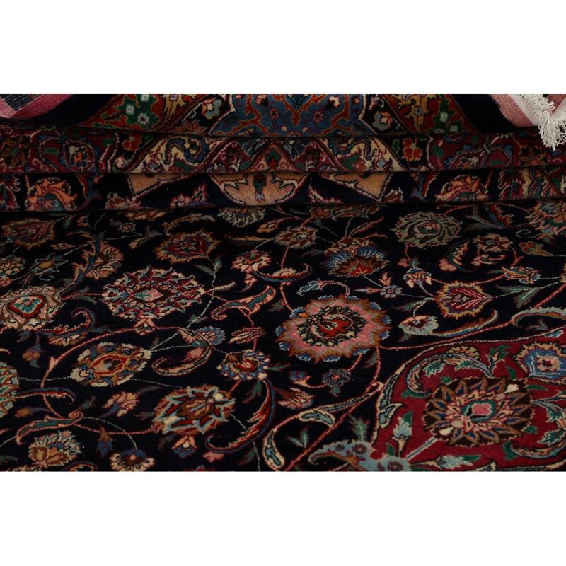 Hand Knotted Oriental 100% Wool Carpet Traditional Floral Navy Blue & Blues Mashad Area Rug - 15' 5'' X 11' 1''