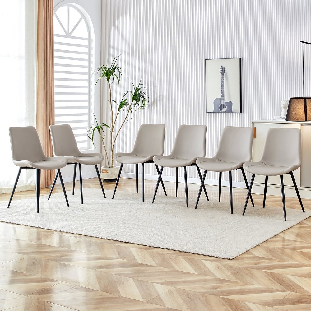 Dining Chairs Set of 6, Modern Armless Kitchen Chairs with Back, Faux Leather Dining Room Chairs with Metal Legs for Home Bistro
