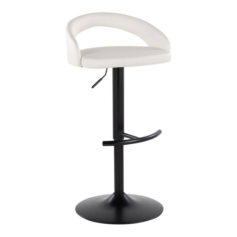 Grotto Upholstered Adjustable Barstool with Black Base - White Faux Leather