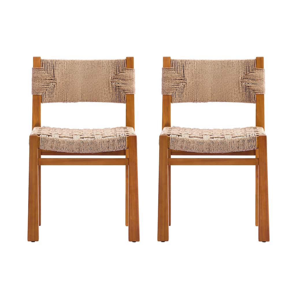 Christopher Knight Home - Acacia Wood Outdoor Patio Dining Chairs with Wicker Seat (Set of 2)