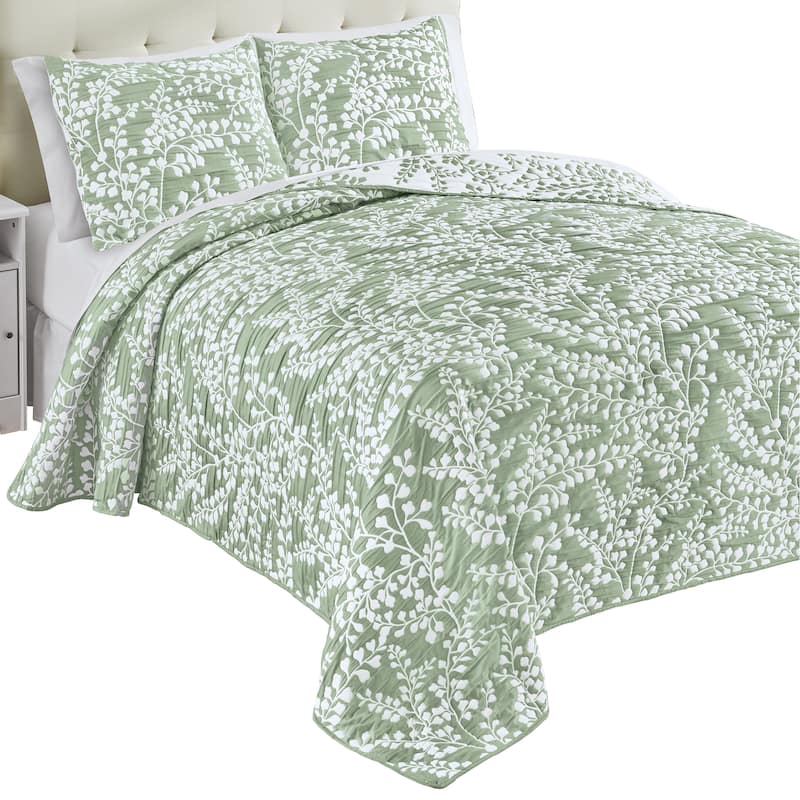 Jacquard Textured Leaf Design Reversible Bedspread