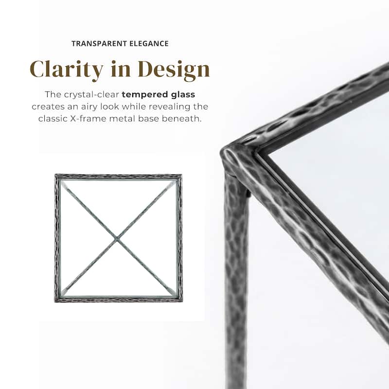 247 Shop At Home Lalia Modern Hammered Metal 2-Piece X-Brace Coffee Table Set