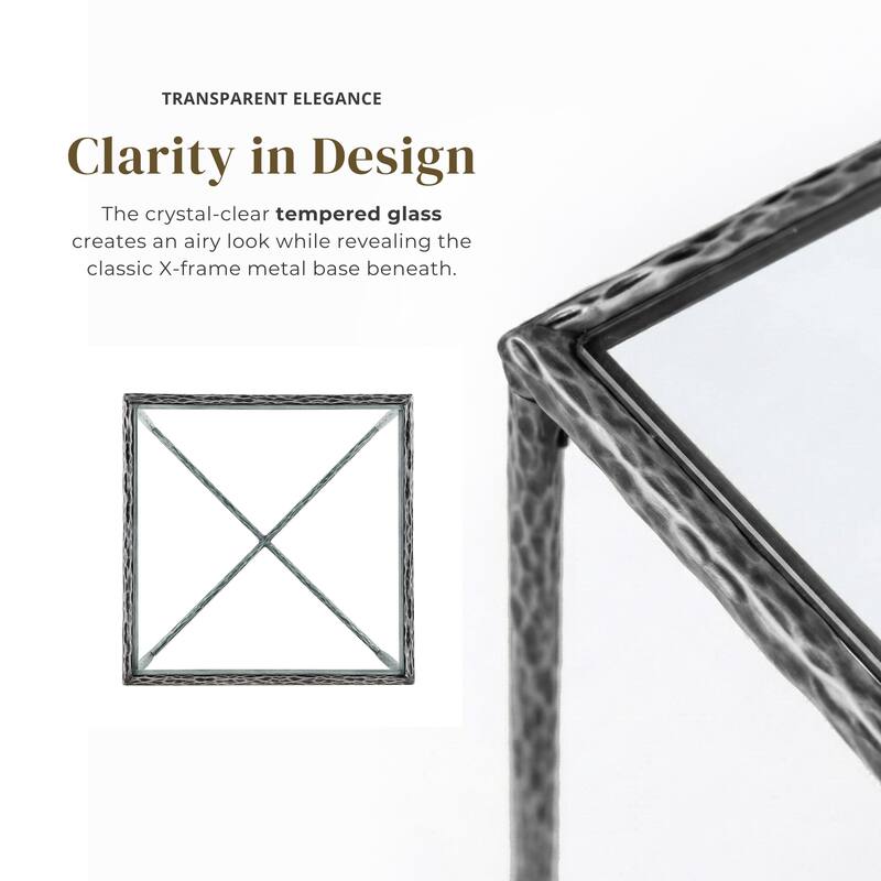 247 Shop At Home Lalia Modern Hammered Metal 2-Piece X-Brace End Table Set