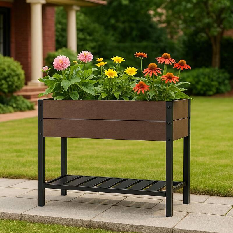 All-Weather Elevated Garden Bed, with Storage Shelf - 42" Lx 33"H