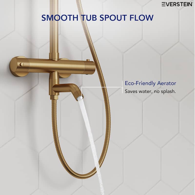 Height Adjustable Thermostatic Shower System with Tub Spout, 10" Rain Shower Head, Hand Shower, Brass Valve