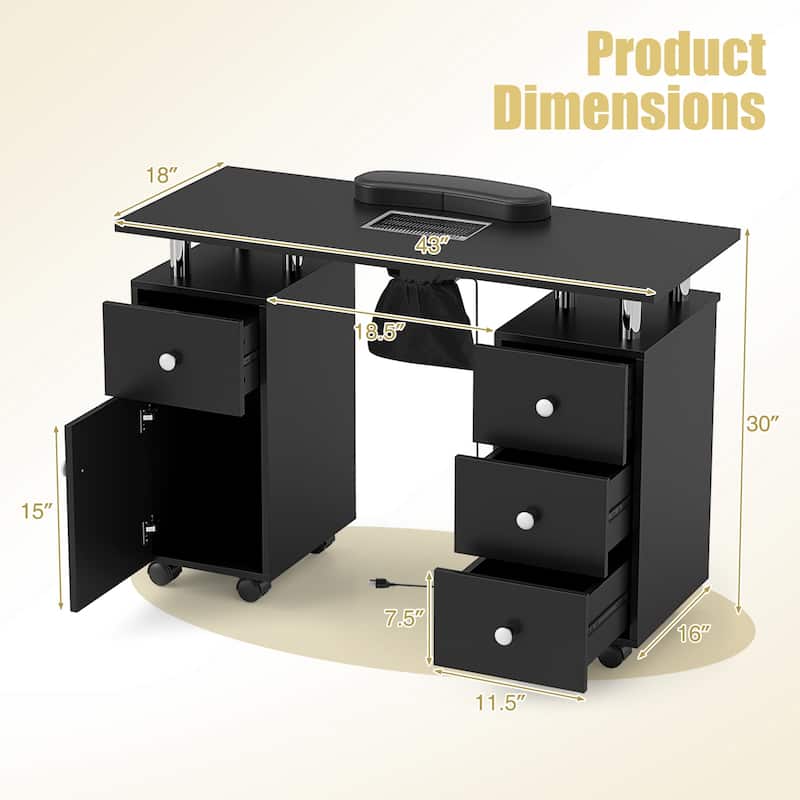 Costway Rolling Manicure Table Nail Desk with with 8 Lockable Wheels & - See Details