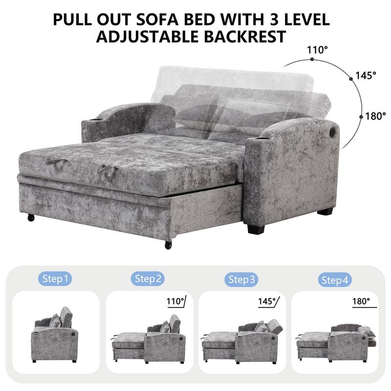 Versatile 3-in-1 Pull Out Sofa Bed with Adjustable Backrest, Loveseat Couch Bed Sofa Bed with Reclining Back