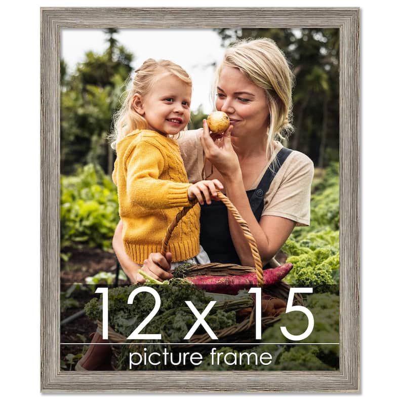 12x15 Grey Rustic Thin Barnwood Picture Frame - UV Acrylic, Foam Board Backing, Hanging Hardware - Holds 12x15 Photo
