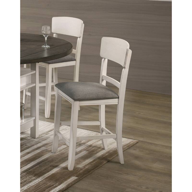 2Pc Transitional Upholstered Counter Height Dining Chair Bar Stools Brown Finish Wooden Furniture