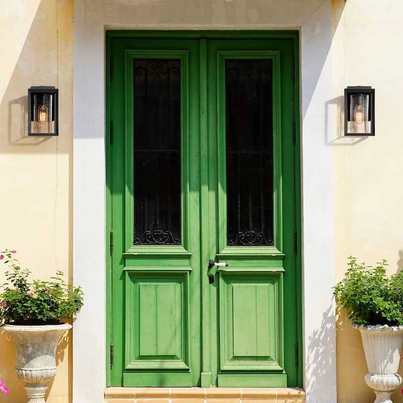 Modern Black Outdoor Lantern Cubic Wall Sconce, 1-Light Modern Wall Lantern Sconce - L 5"x W 6.5"x H 9"