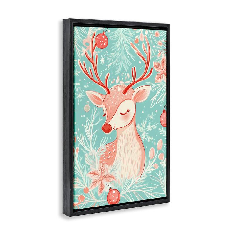 Stupell Pink & Blue Vintage Reindeer Framed Floater Canvas Wall Art Design By Arlington Prints