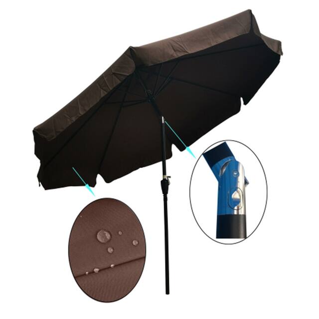 10ft Patio Umbrella Market Table Round Umbrella with Crank and Push Button Tilt - Chocolate