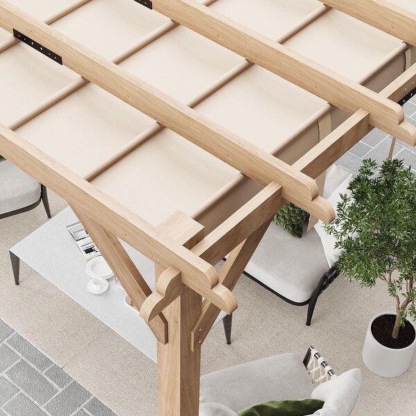 10x10 FT Cedar Wood Pergola with Retractable Oxford Fabric Roof