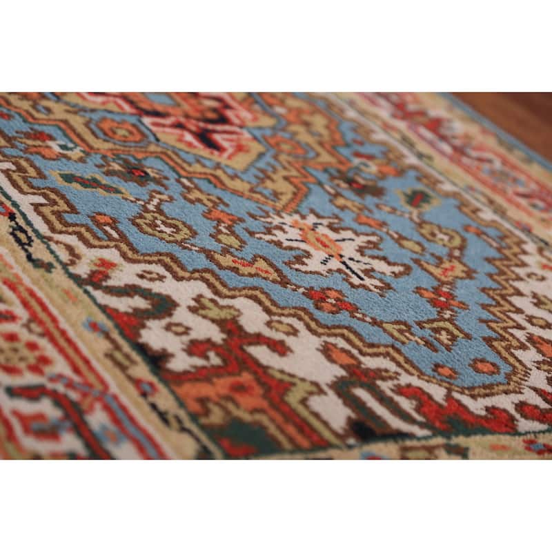 Light Blue Geometric Heriz Serapi Foyer Rug Handmade Wool Carpet - 3'0"x 5'0"