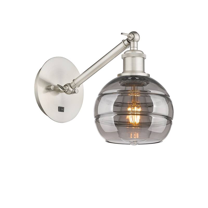 Innovations Lighting 317-1W-8-6 Rochester Sconce Rochester 8" Tall - Brushed Satin Nickel / Smoked