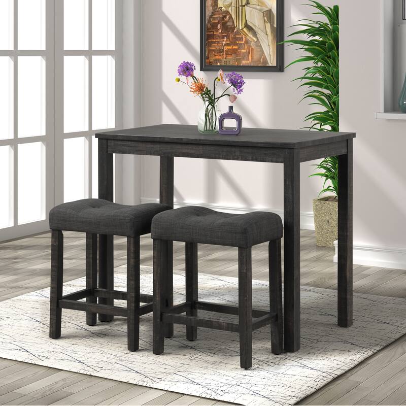 3-Piece Counter Height Dining Set Small Apartment Dining Table and Chair Sets with Button-Tufted Upholstered Stools for Kitchen