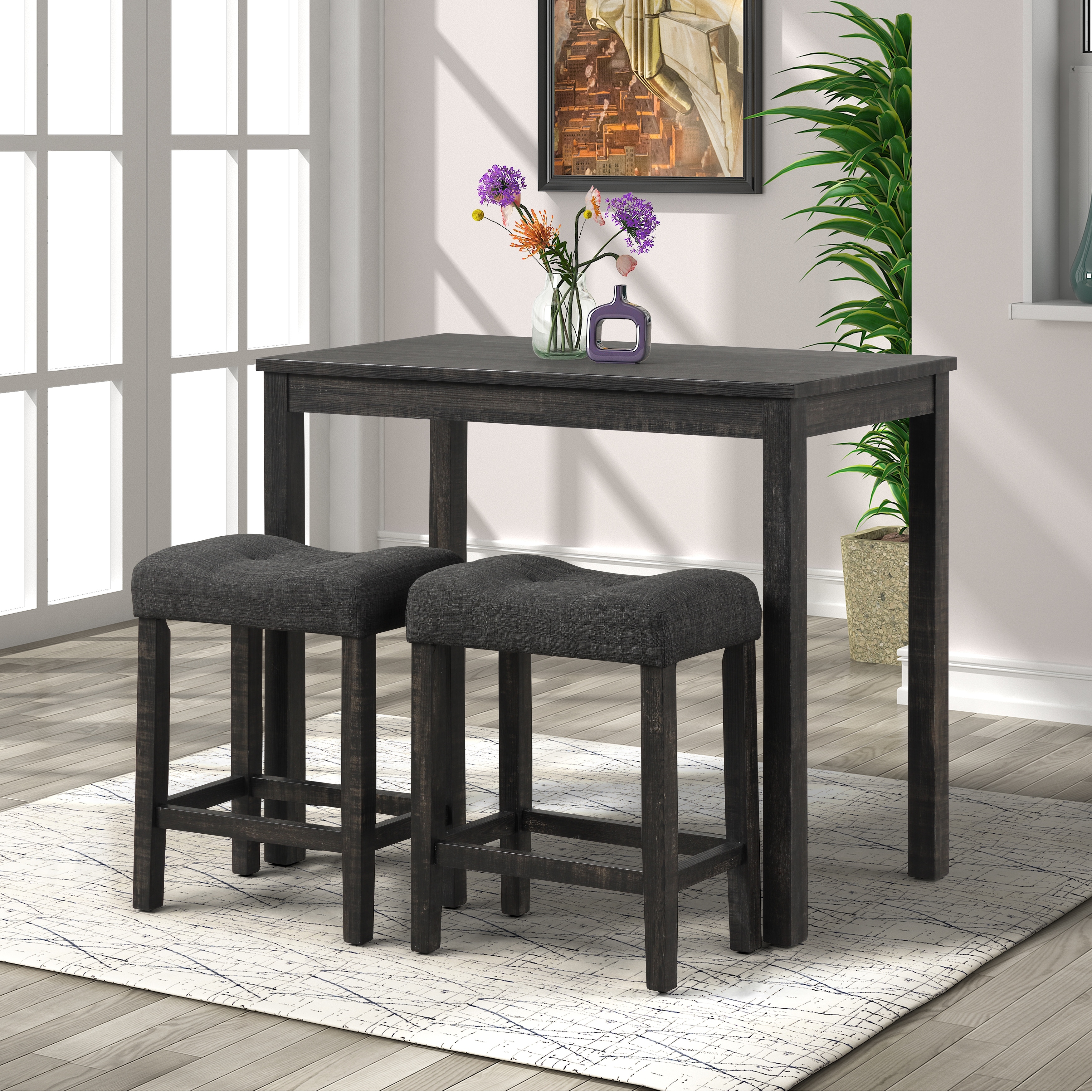 Roundhill Furniture Sora Button Tufted Counter Height Saddle Stool, Set of 2..