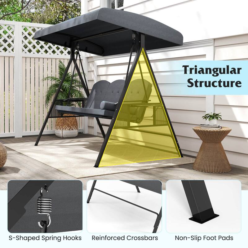 Costway 3-Seat Patio Swing Chair with Adjustable Canopy Thickened - See Details