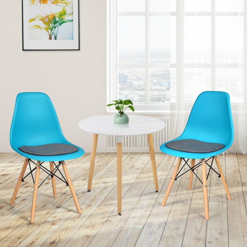 Set of 2 Ergonomic Dining Chairs with Soft Linen Cushion and Sturdy PP Seat and Wooden Frame - 18" x 19" x 33" (W x D x H)