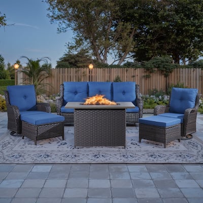 Propane Fire Pit Table with Outdoor Patio Furniture Set - Brown