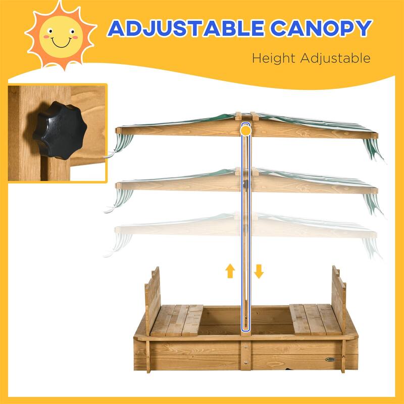 Outsunny Wooden Kids Sandbox with Cover, Foldable Bench Seats