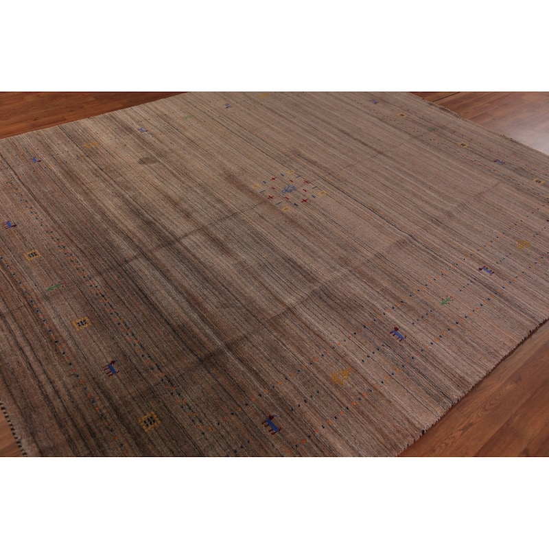 Striped Gabbeh Oriental Area Rug Handmade Brown Wool Carpet - 8'0" x 9'9"
