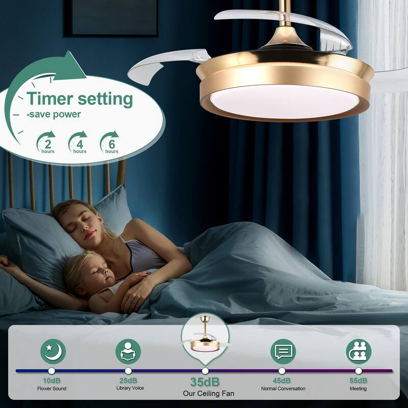 Cusp Barn 36 Inch Retractable Ceiling Fan with Lights, Modern 6 Speeds Silent DC Motor Fandelier Ceiling Fan for Bedroom