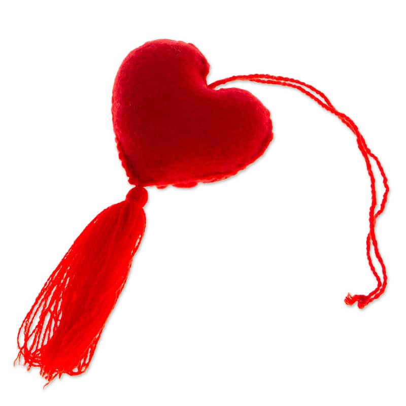 Novica Handmade Little Candy Apple Heart Wool Felt And Cotton Ornament