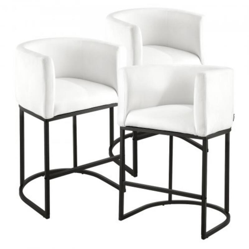 Set of 3 Plush Upholstered Counter Height Bar Stools with Backrest and Sturdy Iron Frame - 22.24” x 20.28” x 34.25”