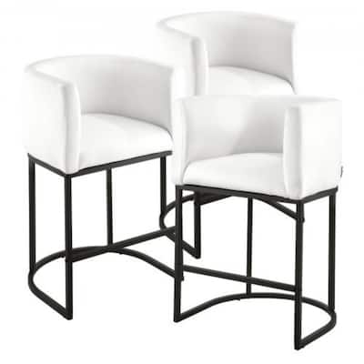 Set of 3 Plush Upholstered Counter Height Bar Stools with Backrest and Sturdy Iron Frame - 22.24” x 20.28” x 34.25”