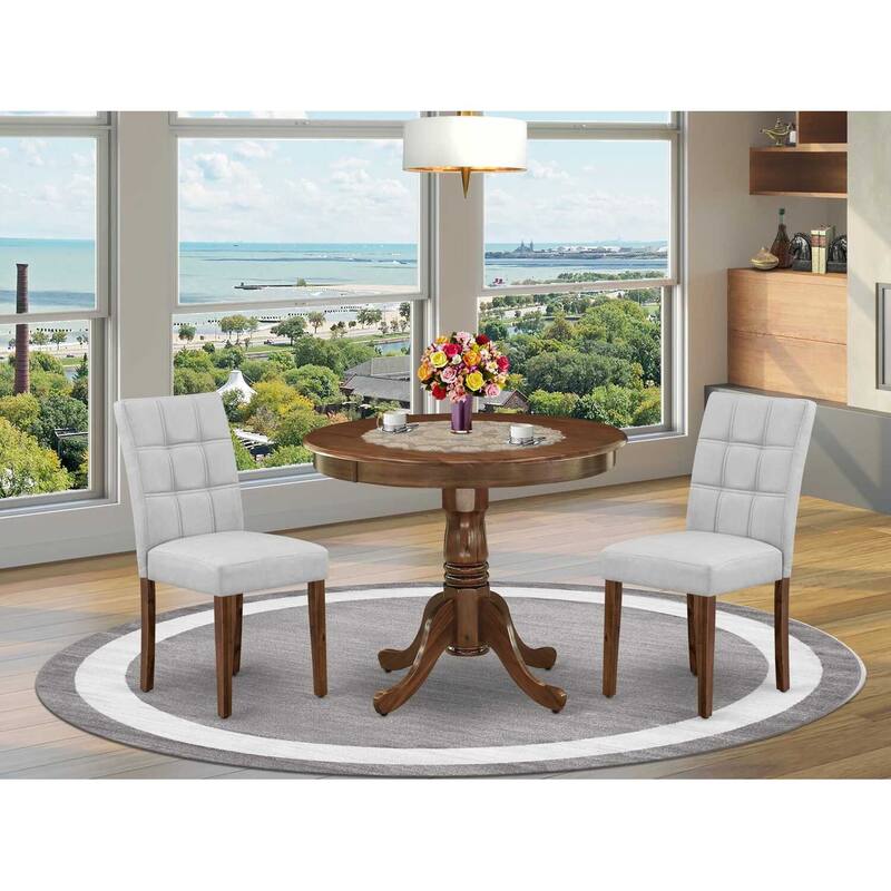 Round Pedestal Dining Table Set with 2 Chairs - Antique Walnut Finish Kitchen Set