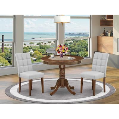 Round Pedestal Dining Table Set with 2 Chairs - Antique Walnut Finish Kitchen Set