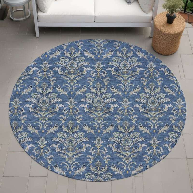 Machine Washable Indoor/ Outdoor Traditional Marrakesh Chantille Rug - Navy - 8' x 8'